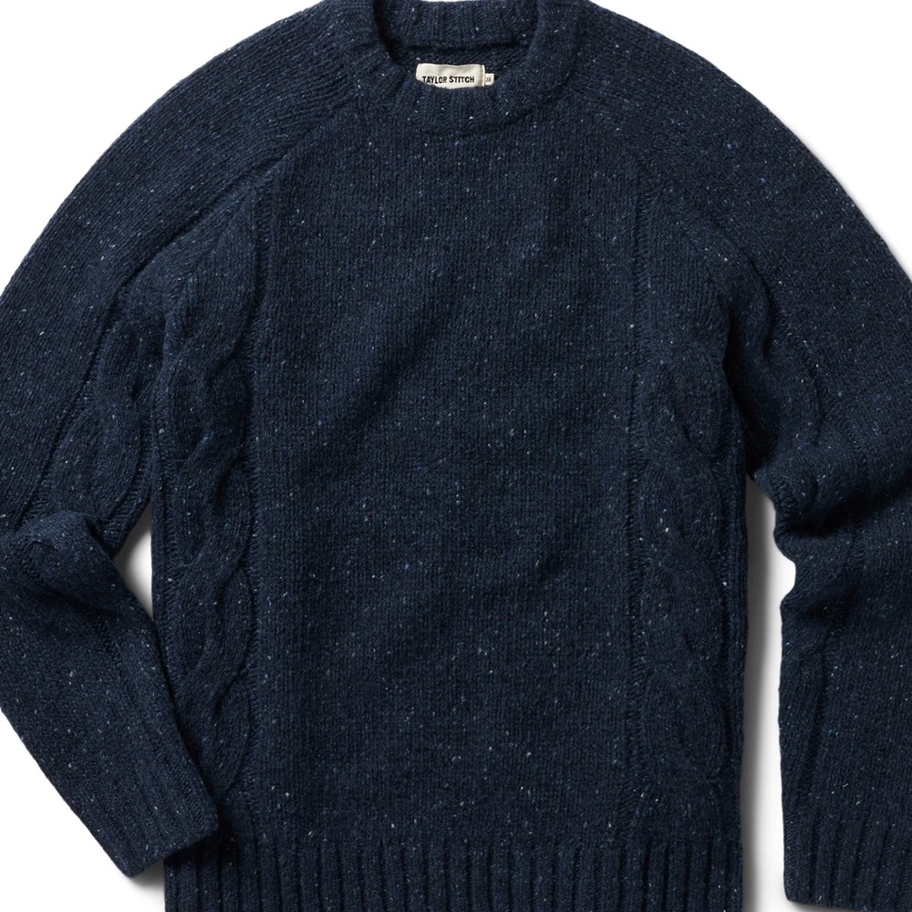 Taylor Stitch Topside Cable Knit Sweater – Navy Donegal (36 / XS) - Picture 2 of 7